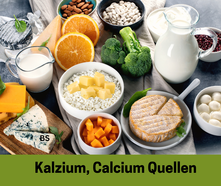 Kalzium = Calcium - Vital Supplements Kalzium, Calcium Reiche Lebensmittel wie Käse, Milch, Mandeln, Orange.