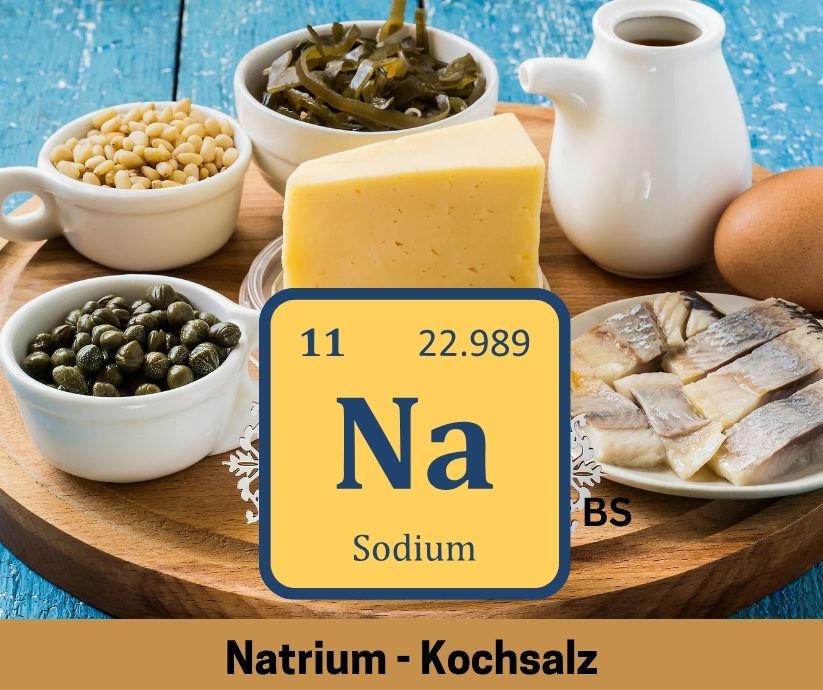 Natriumreiche Lebensmitteln wie Käse und Fisch. Natrium, Kochsalz.
