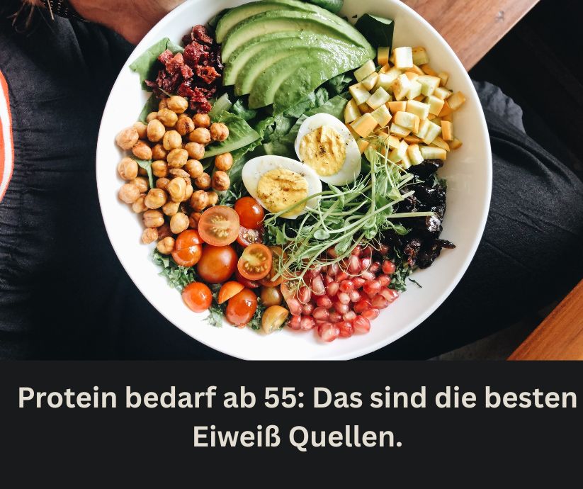Protein bedarf ab 55 Welche Eiweiß - Vital Supplements Protein ab 55: Veganer Eiweiß Teller mit pflanzlichen Proteinquellen und einem Ei als Ausnahme.